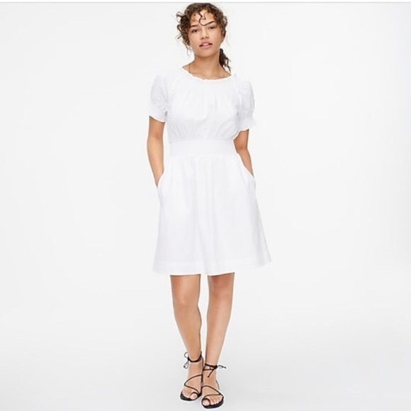 J. Crew Dresses & Skirts - NWT J.Crew Women White Smocked puff-sleeve cotton poplin dress Size XXS